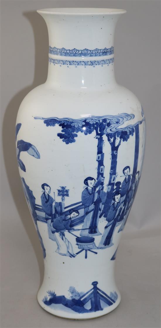 A large Chinese blue and white vase and two baluster jars, 18th century and later,